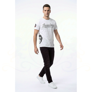 Legendary Men's White Short Sleeve O-Neck T-Shirt With Monkey Print Casual Style Regular Fit Jersey Knitted Cotton - Product Image 2