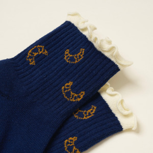 Custom Logo Navy Blue Ankle <b>Socks</b> With Croissant Pattern Anti-Slip <b>White</b> <b>Grips</b> Cotton Knitted - Product Image 2