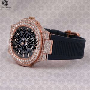 Montre de luxe Charm Jewells Tonneau 42 mm en or rose avec lunette sertie de diamants, verre saphir, mouvement à quartz, design unisexe tendance - Product Image 3
