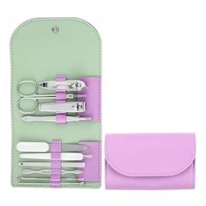 Kit de manucure 7 en 1 en acier inoxydable, ensemble d'outils portables avec étui rose et menthe pour adultes - Product Image 2