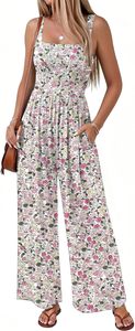 Mono sin tirantes con estampado floral para mujer, transpirable, de cintura alta, estilo bohemio, largo completo, de rayón, holgado, para primavera, verano y playa - Product Image 5