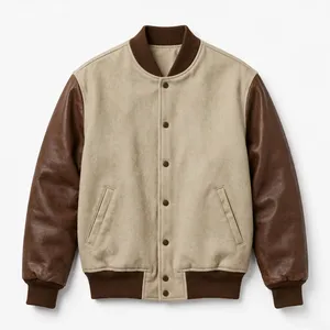 Chaqueta Varsity Morada para Hombre con Mangas de Cuero PU Blanco, Diseño Color Block, Botones a Presión, Estilo Béisbol, Chaqueta Deportiva - Product Image 6