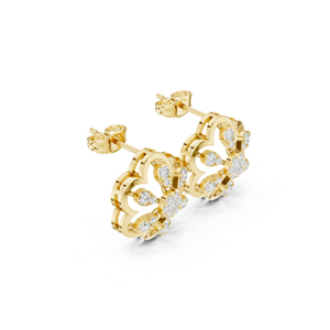 ต่างหูเพชรทรงกลม 14K ทองคำขาว เพชรเพาะเลี้ยงสำหรับผู้หญิง สวมใส่ทำงาน เพชรเพาะเลี้ยงใหม่ - Product Image 2