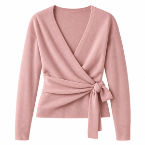 Cárdigan de punto con cuello en V para mujer, suéter cruzado con nudo lateral, manga larga, informal, transpirable, poliamida, logo frontal, color liso, otoño invierno - Product Image 5