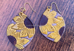 New Arrival Western Stylish Hand Tooled Carving Leather <b>Earring</b> Women Trendy Leather Sunflower Teardrop <b>Earring</b> Western Jewelry - Product Image 2