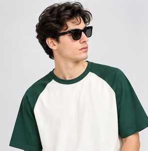 Men's Raglan <b>Sleeve</b> Solid T-Shirt <b>White</b> Green O-Neck Regular Fit Casual 100% Cotton Front Logo Jersey <b>Top</b> - Product Image 1
