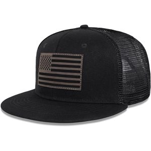 Casquette de camionneur en maille noire avec patch drapeau américain sur le panneau avant, réglable, unisexe, style décontracté - Product Image 2