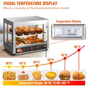 Scaldapizza Commerciale a 2 Livelli 800W con Display, Riscaldamento 3D, Illuminazione a 3 Colori, Ventola Inferiore, Attrezzatura da Banco per Mantenere Calde Pasticcerie e Dolci - Product Image 4
