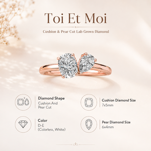 Bague de haute qualité Toi et Moi avec diamant de laboratoire taille poire et coussin |   Fournisseur de bijoux fins en argent sterling 925 en gros pour femmes - Product Image 5