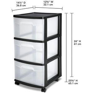 Set di 2 Carrelli Portaoggetti Neri a 3 Cassetti, Organizzatore in Plastica per Armadio - Product Image 3