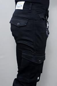 Jeans cargo noirs de qualité supérieure Gex pour hommes, taille mi-haute et extensibles - Product Image 3
