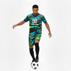 Últimos Conjuntos de Fútbol Unisex 100% Poliéster Personalizables, Uniforme de Entrenamiento de Fútbol, Camiseta a Rayas de Manga Corta, Tallas Grandes - Product Image 6