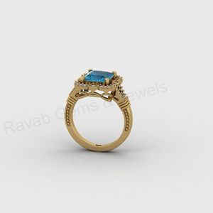 Magnifique bague de mariage pour femme en argent 925 rhodié, avec topaze bleue de Londres de 8 mm, quartz et halo de zircon cubique taille princesse, sertie à griffes, design de créateur - Product Image 6