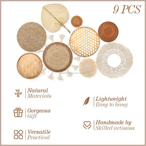 Cestas colgantes de pared redondas de paja para el hogar, cestas de gran tamaño para decoración del hogar, hecho a mano, 9 unidades - Product Image 3