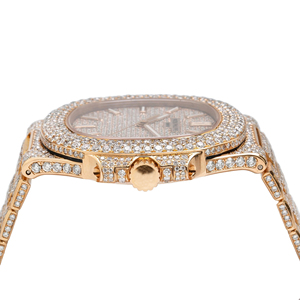 Montre à quartz en acier inoxydable de luxe style hip-hop, sertie de moissanite et de diamants VVS, bracelet de 20 mm, verre traité - Product Image 3