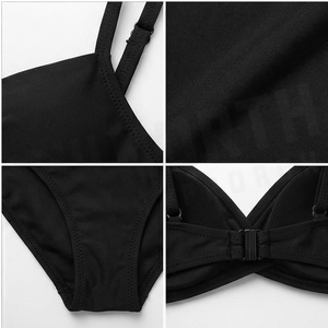 NORTH APPROACH Women's Black 2 Piece Bikini Set <b>Crossed</b> Halter <b>Top</b> High Waist Bottoms Solid Color Swimwear - Product Image 4