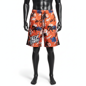 Shorts de Mujer de Alta Calidad, 200 GSM, Mezcla de Nailon, Color Naranja Multicolor, Panel de Malla Gráfica, Logotipo Personalizado con Transferencia Térmica - Product Image 6