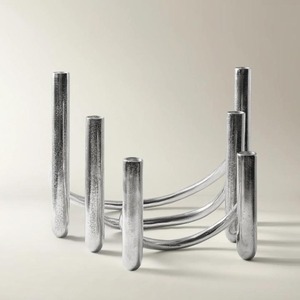 Candelabro Moderno de Metal Plateado con Múltiples Brazos, Portavelas Cónicos de 6 Luces, Centro de Mesa Abstracto Curvo para Decoración de Mesa de Boda de Lujo - Product Image 4