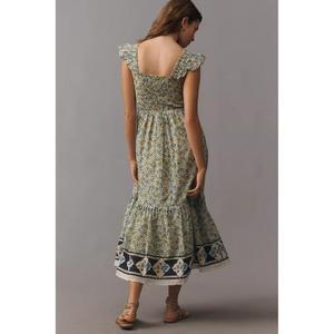 ชุดเดรสลำลองสไตล์โบฮีเมียนลายดอกไม้สำหรับผู้หญิง  ผ้าฝ้ายรอยัลซีคอตตอน  ทรงเอวธรรมชาติ  ความยาวปานกลาง  ลายเรียบหรู - Product Image 3