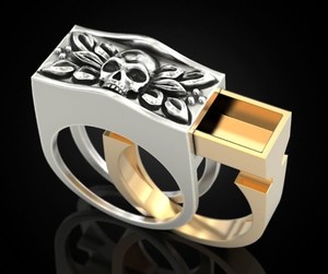 Anillo de Calavera de Plata 925 Premium con Diseño Floral Tallado en Dos Tonos para Hombre y Mujer, Joyería de Moda - Product Image 1