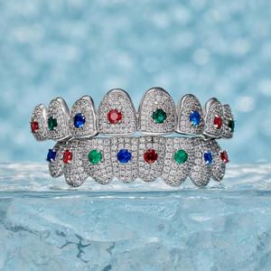 Iced Full Diamond Hip Hop Grillz Sólido 925 Plata de ley VVS Moissanite Dientes coloridos Estrellas personalizables para regalos de bodas - Product Image 4