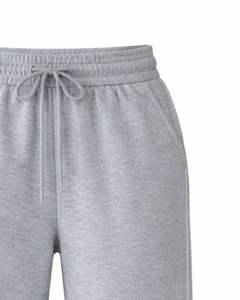 Pantalones Deportivos de Felpa para Mujer, Color Gris Claro, Pierna Ancha, Cintura Elástica con Cordón, Corte Holgado Informal, Mezcla de Algodón - Product Image 6