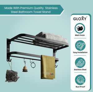 Black Metal Wall <b>Shelf</b> Towel Rack Hook Storage <b>Shelf</b> Bathroom <b>Organizer</b> Modern Wall Mounted - Product Image 5