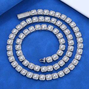 Collar de cadena tipo tenis con moissanita talla cojín, plata de ley 925, diamante VVS, joyería de lujo estilo hip hop, regalo para hombre - Product Image 2