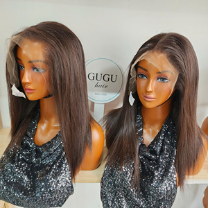 16 inch 100% Virgin Vietnamese <b>Brown</b> for Color Bone Straight Human Hair Lace Front <b>Wigs</b> Double Drawn Transparent Long Length - Product Image 2