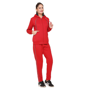 Conjunto Deportivo Rojo con Capucha para Mujer, Manga Larga, Cierre de Cremallera, Bolsillos Laterales, Transpirable, Informal, Otoño, Color Sólido, 100% Poliéster - Product Image 1