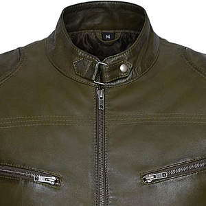 Chaqueta de cuero genuino para hombre, hecha a mano, para invierno, uso casual, a la moda, con cremallera, en venta. - Product Image 5