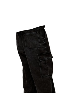 กางเกงยีนส์ทรงถุงผ้าสีดำสำหรับผู้ชายสีดำแบบ100% ผ้าเดนิมแบบยืดได้ดีไซน์ใหม่ขายดี - Product Image 2