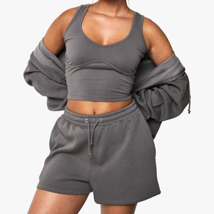 Conjunto de Sudadera con Capucha y Pantalones Cortos para Mujer, Personalizado en Poliéster/Algodón, Sexy, de Alta Calidad, Holgado, con Pliegues/Paneles, Ecológico, para Entrenamiento - Product Image 3