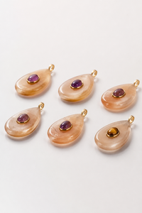 Colgante de Gema en Forma de Lágrima Color Durazno Tendencia 2026, con Piedra Lunar Durazno y Bisel Chapado en Oro, Hecho a Mano, Unisex, para Boda de Mujer - Product Image 2