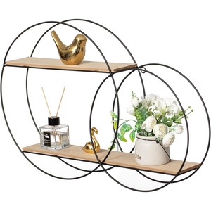 Handcrafted Rustic <b>Round</b> Wood Shelf with Metal <b>Frame</b> | Wholesale B2B - Product Image 4