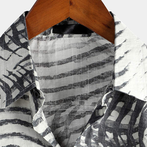 Chemise Hawaïenne Décontractée à Rayures pour Homme, Manches Courtes, Col Rabattu, Respirante, en Polyester Popeline Imprimée, Idéale pour l'Été - Product Image 5