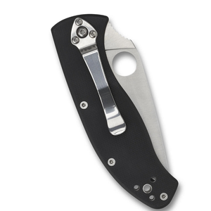 Couteaux de poche pliants à lame argentée avec manche ergonomique noir, bord de coupe partiellement dentelé, trou rond pour le pouce et clip métallique - Product Image 4