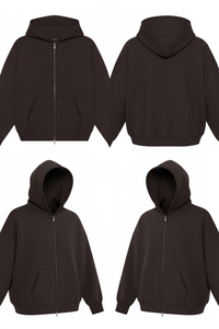 เสื้อฮู้ดโอเวอร์ไซส์สีน้ำตาลเอสเพรสโซแบบซิป  ผ้าฟลีซหนานุ่ม สกรีนโลโก้ได้ตามสั่ง  สตรีทแวร์  ผู้ผลิต OEM ขายส่ง - Product Image 6