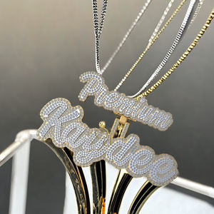 Collier pendentif tendance hip-hop personnalisé en argent 925 plaqué or avec lettre initiale cursive sertie de moissanite et de diamants – Cadeau de fête - Product Image 2