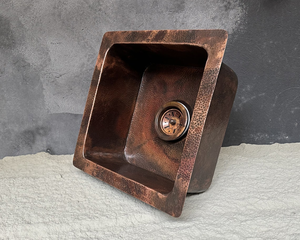Fregadero de barra bajo encimera de cobre envejecido, cuadrado, de un solo seno, hecho a mano, de lujo rústico, para cocina, barra de servicio, hogar y restaurante - Product Image 5