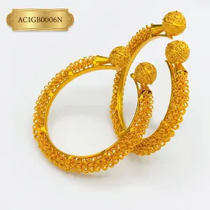 กำไลลายดอกไม้สีทอง ชุบทอง 24K เครื่องประดับงานแต่งงานสำหรับผู้หญิง AC1GB006N - Product Image 2