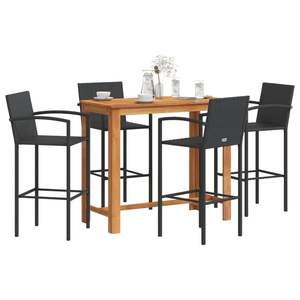 Ensemble de bar de jardin en bois d'acacia massif et en polyrotin pour 4 personnes, table noire avec sièges confortables - Product Image 1
