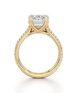 1.15CT <b>Emerald</b> Cut Lab Grown Diamond Engagement <b>Ring</b> 9K Yellow Gold Double Row Pave <b>Band</b> IGI Certified Bridal Jewelry - Product Image 5