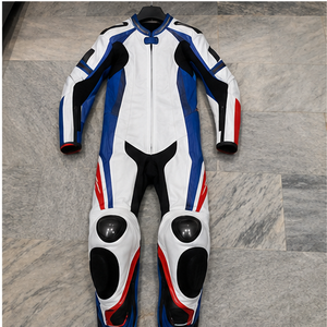 Traje de moto de cuero PU negro y azul para hombre, estilo color block, cortavientos, con cremallera, corte ajustado, estilo motero, con capucha delantera delgada - Product Image 4