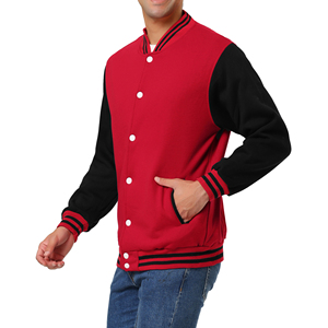 Custom Logo Front Customizable Color Size Unisex Wool Varsity Jacket Winter Long Sleeve Hooded Windproof Cartoon Patchwork <b>Red</b> - Product Image 4