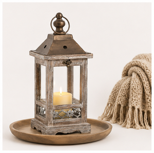 Farol de Madera con Tapa Metálica, Estilo Rústico Vintage, Portavelas para Centros de Mesa de Boda, Hogar y Jardín Navideño - Product Image 4
