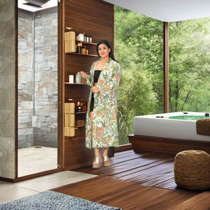 Bata de algodón elegante estampada para mujer, manga media, con lazo frontal, de longitud completa, de secado rápido, estilo kimono romántico, regalo de Navidad - Product Image 1