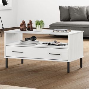 Tavolino OSLO in legno massello con gambe in metallo bianco 33.5 "x 19.7" x 17.7" - Product Image 1