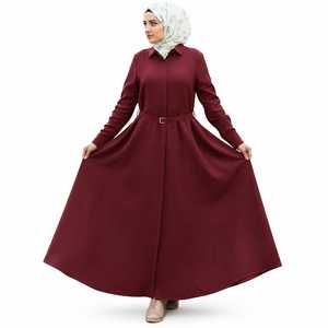 Vestido Maxi Musulmán Informal y Modesto para Mujer, Manga Larga, con Cinturón, Estilo Abaya, Transpirable, de Poliéster, Corte Holgado, Elegante, para Uso Diario - Product Image 1