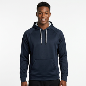 Unisex <b>Navy</b> Blue Hooded <b>Sweatshirt</b> Raglan Sleeve French Terry Quick Dry Casual Regular Fit Autumn 100% Cotton OEM Service - Product Image 6